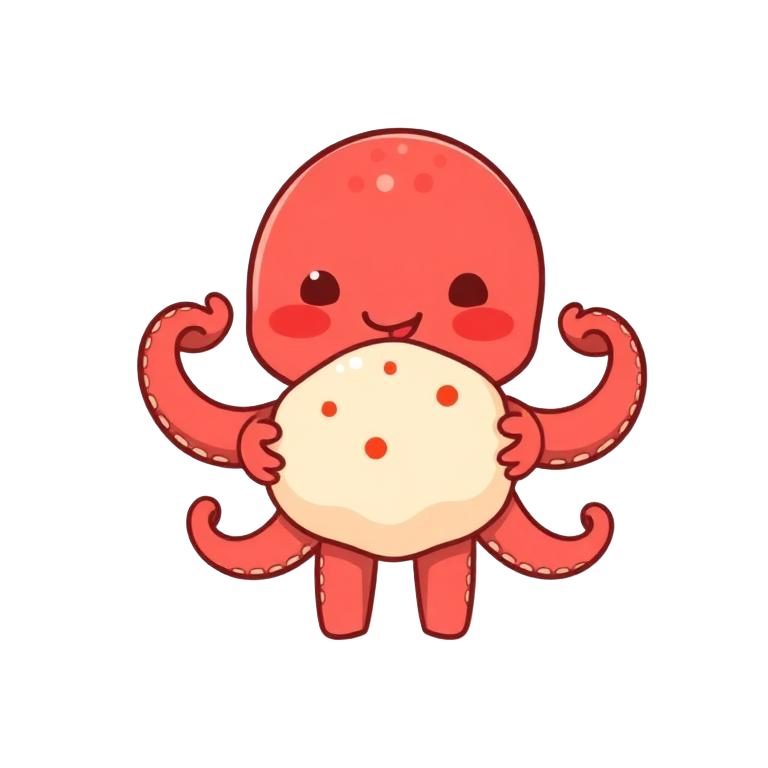 Takotama octopus mascot holding a takoyaki ball